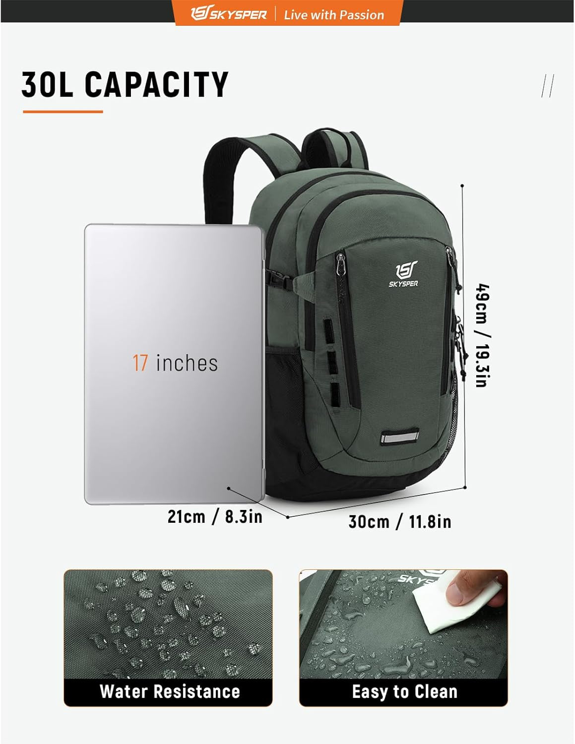 Hiking Backpack 30L Lightweight Travel Backpack Hiking Day Pack for Men Women(Green)