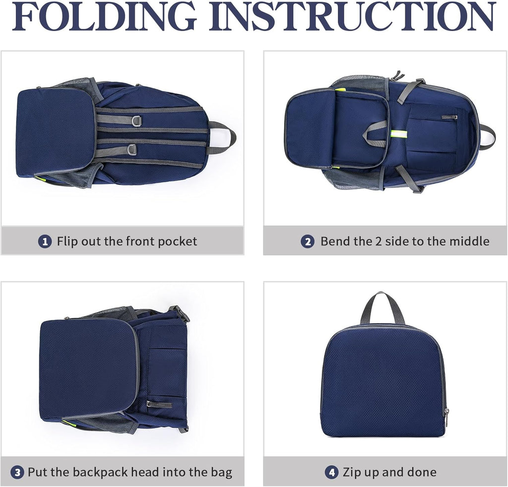 Hiking Backpack, 35L Camping Travel Backpack Packable Outdoor Sports Camping, Water Resistant Lightweight Travel Daypack for Men Women, Navy Blue