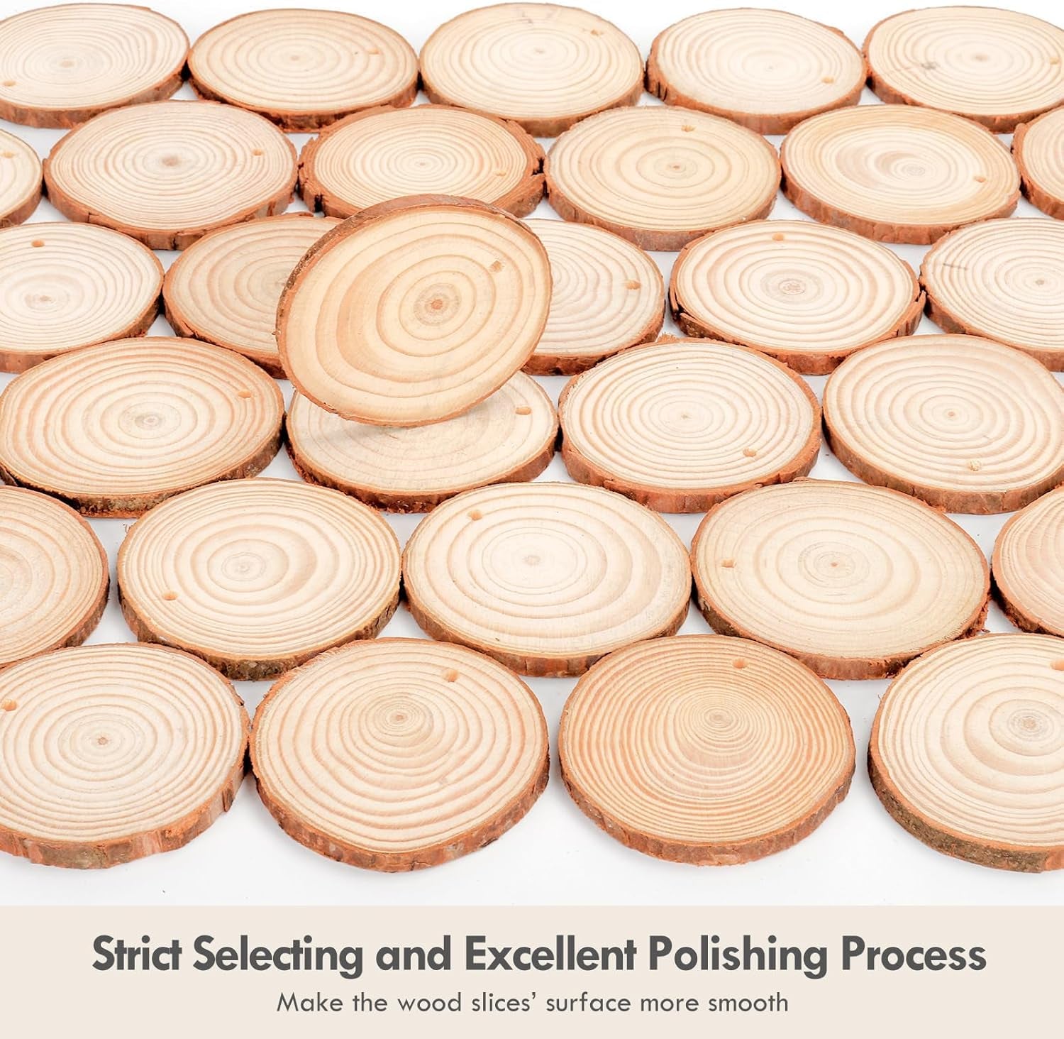 Natural Wood Slices, 54 Pcs 6-7Cm Unfinished Wooden Coasters, Predrilled Log Discs Wooden Log Slices, with 3 Ropes for Arts DIY Crafts, Christmas Decorations or Wedding Favours