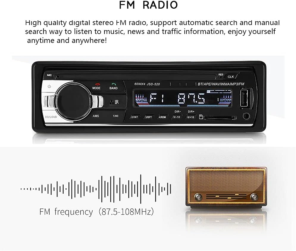 Car Radio Bluetooth Hands Free, 1DIN 12V Car Stereo Car MP3 Player Support FM/USB/SD/AUX-IN with Remote Control