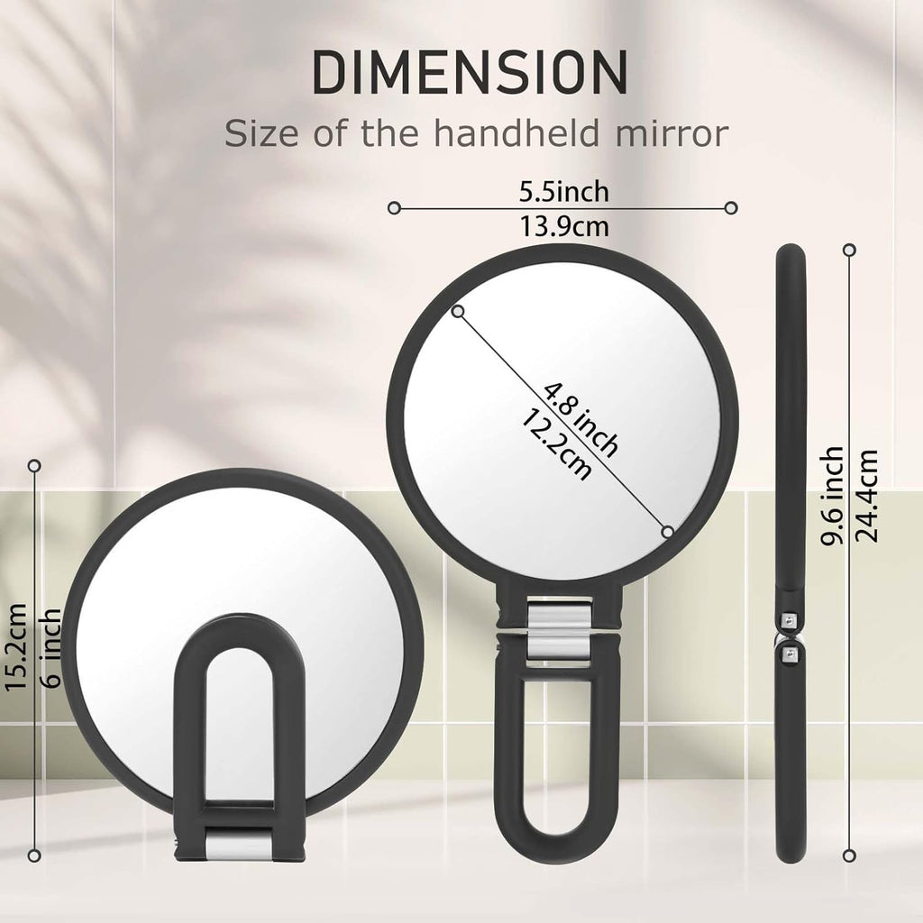 Magnifying Handheld Mirror Double Sided, 1X 15X Magnification Hand Mirrors, Travel Folding Hand Held Mirror, 360°Rotation Pedestal Makeup Vanity Mirror