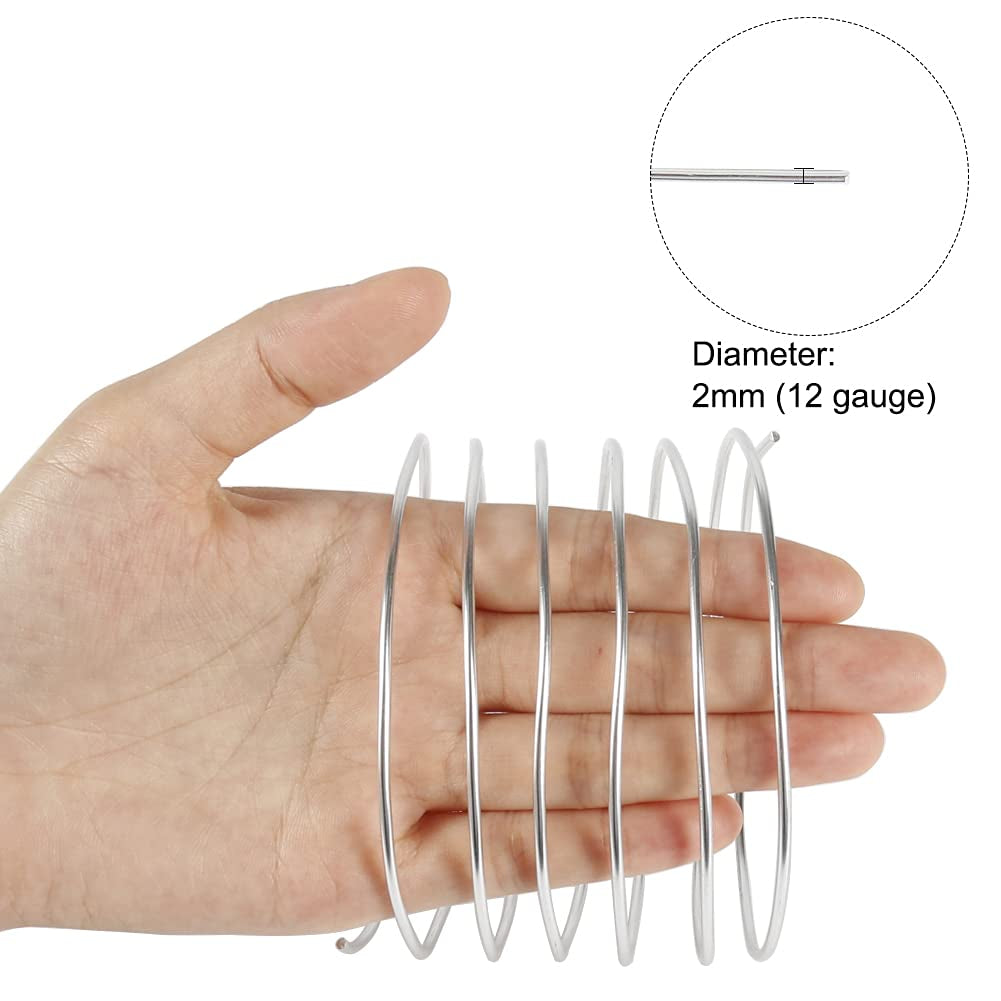 12 Gauge Aluminum Craft Wire, 100 Feet 2Mm Thick Bendable Metal Crafting Wire for Sculpting, Modelling, Bonsai Training, Skeleton, Floral Making, Jewelry Making, Weaving and Wrapping (Silver)