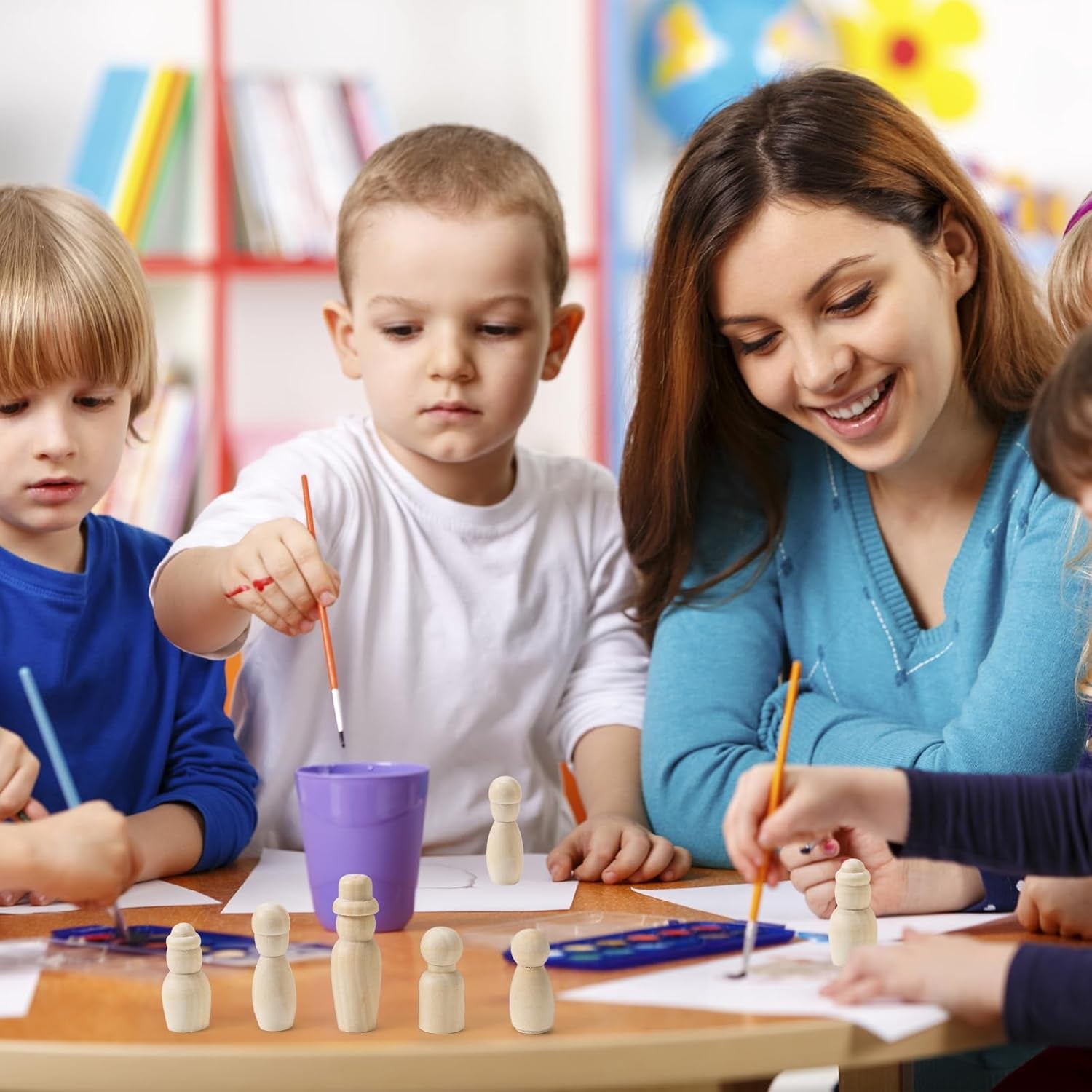 Wooden Peg Dolls - 60PCS Nature & Plain Wooden Figures, 4 Sizes, Unfinished People Shaped Dolls with Storage Box for Kids DIY Painting Crafts & Decoration