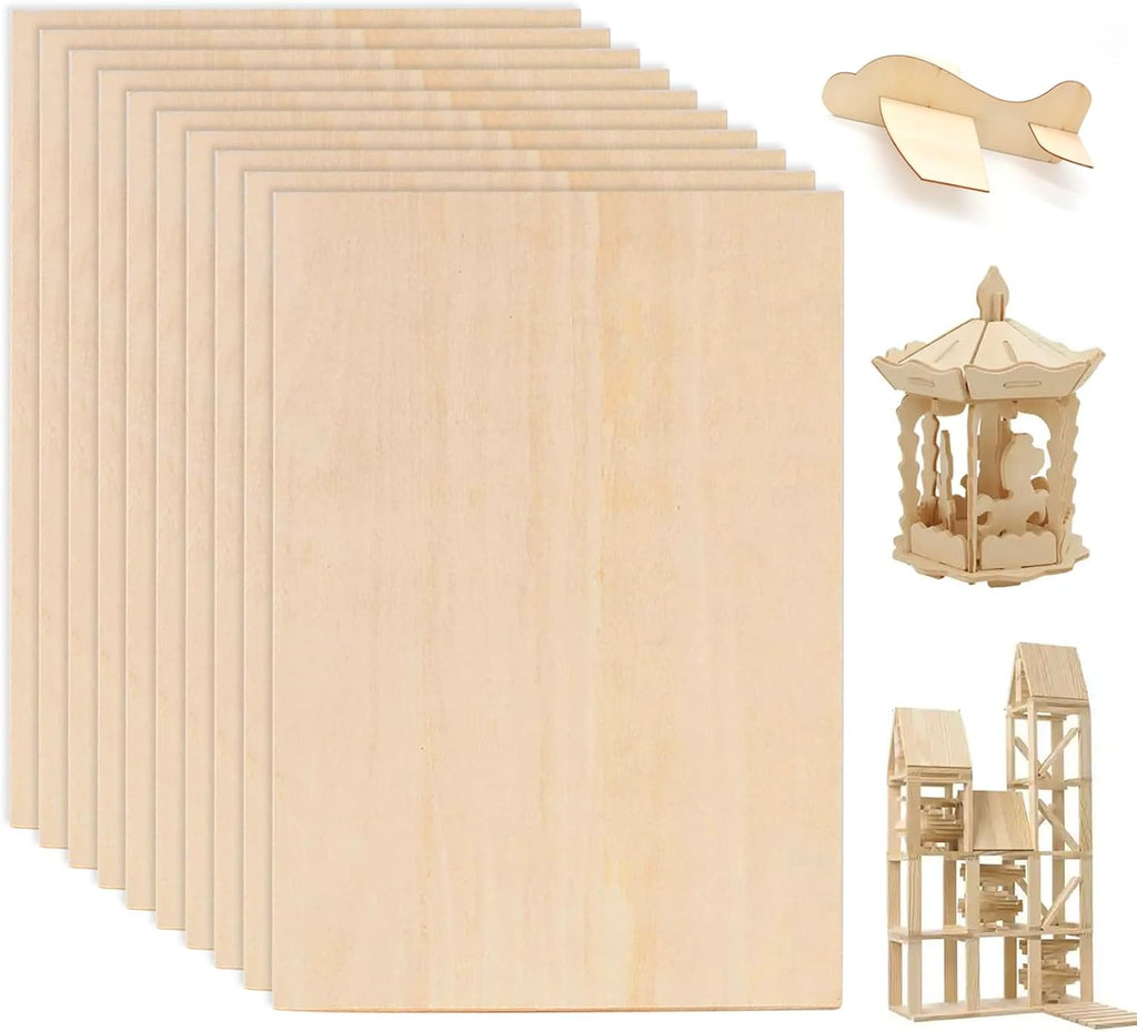 Basswood Sheets 200X100X1.5Mm Thin Plywood Sheets Craft Wood Boards 10 Pcs Unfinished Wood Sheet for Crafts Model Making DIY