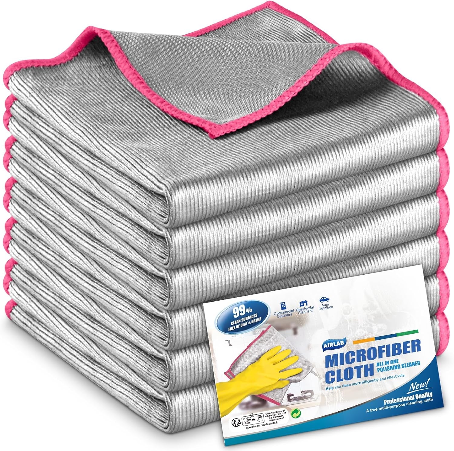 6X Double-Sided Glass Cloth, Window Cleaning Cloths Streak Free, Thickened Magic Cleaning Cloth for Home All Purpose, Lint Free Polishing Cloth for Mirrors, Stainless Steel and Glass Cabinets
