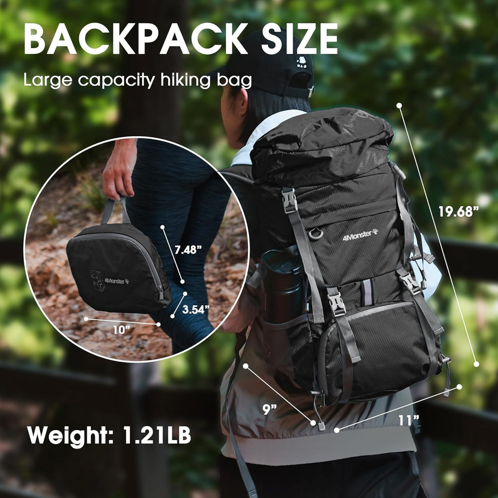 Portable Hiking Backpack,Lightweight Packable Hiking Daypack,Water Resistant Carry on Backpack for Travel Camping Outdoor (32L, Black)