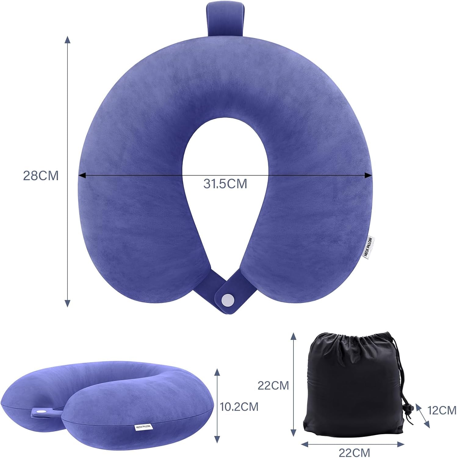 Travel Pillow Memory Foam Neck Pillow Lightweight Quick Pack for Airplane Train Car Travel Camping Neck Support Pillow (Blue)