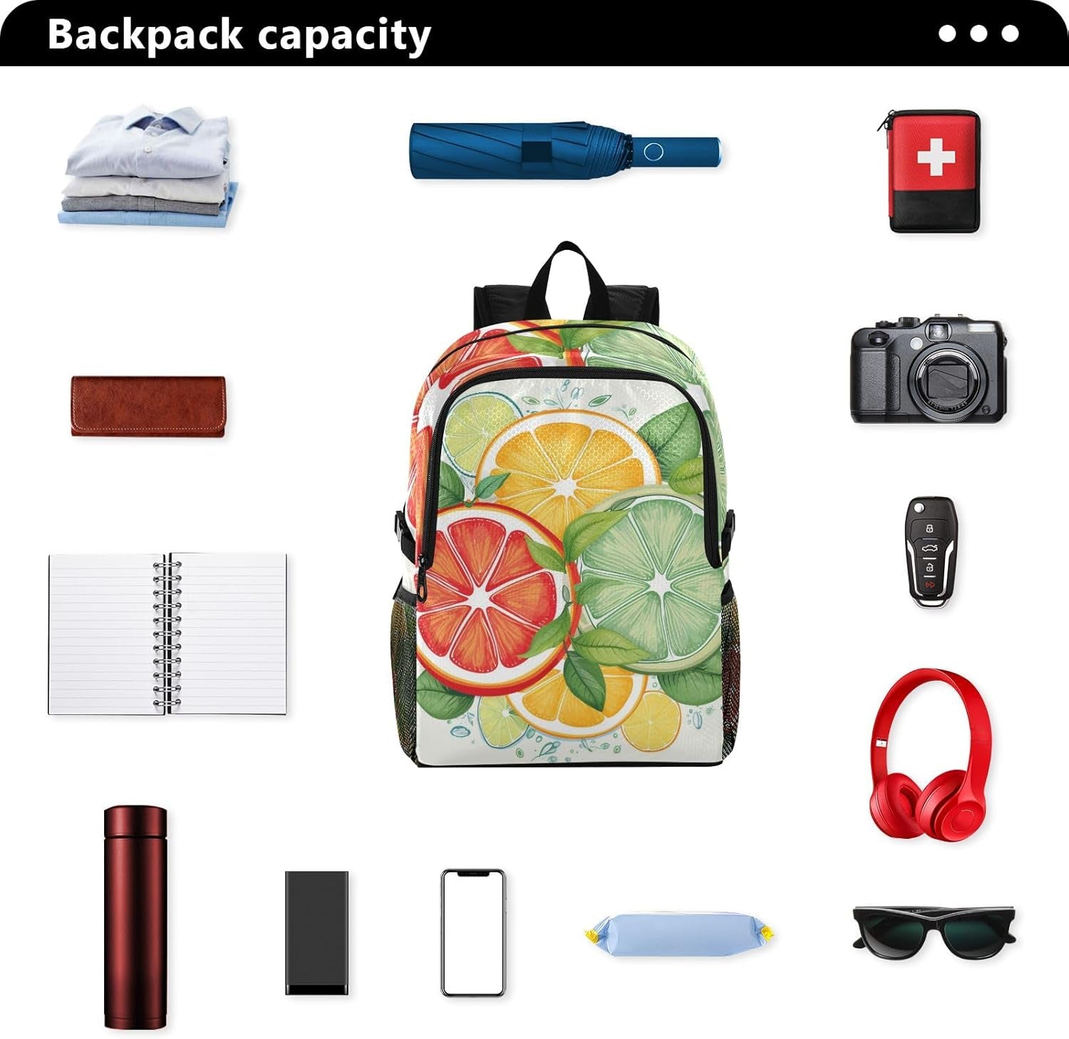 Lightweight Packable Backpack, Grapefruit Slices Travel Hiking Daypack Foldable Backpack for Men Women