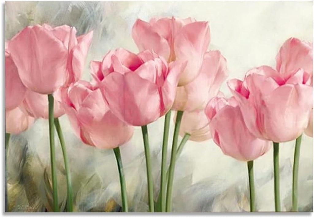 DIY Paint by Numbers Oil Painting Canvas for Kids or Adults Beginner with Brushes and Acrylic Paints Frameless(40X50Cm Tulip)