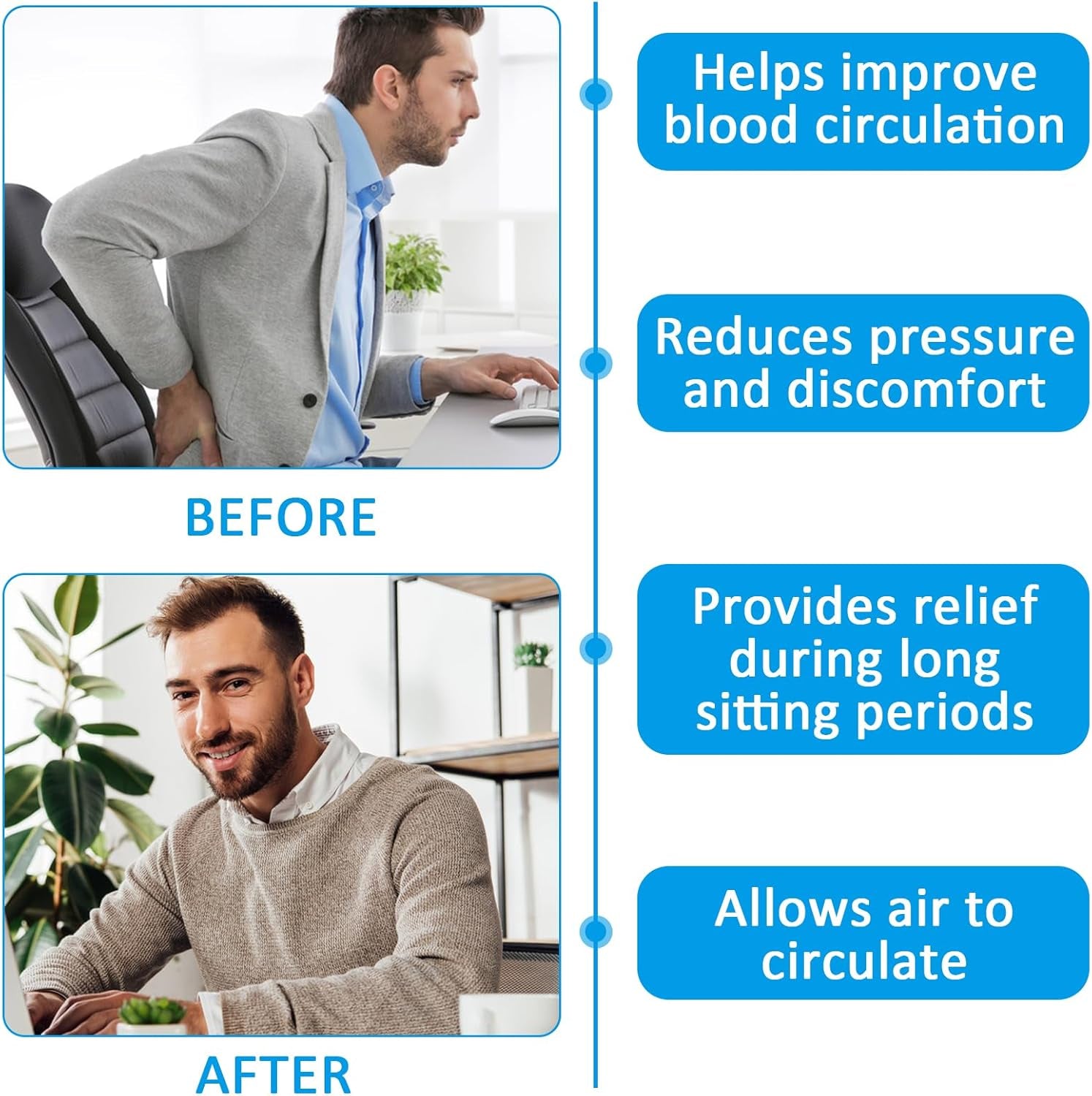 Gel Cushion for Sitting, Soft Sitter Cushion, Gel Cushion for Sitting Gel Seat Cushion for Long Sitting Breathable Cool Double Thick Seat Cushion Cushion for Office Chair Car Wheelchair