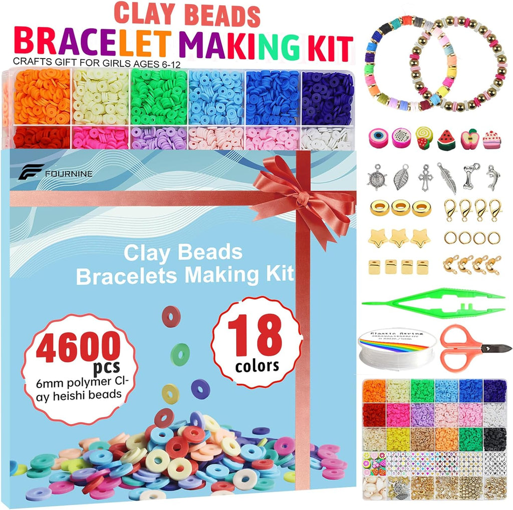 5300 Pcs Clay Beads Friendship Bracelet Making Kit, Preppy Flat Polymer Heishi Beads for Jewellery Making Kit, with Charms DIY Craft Gifts for Teen Girls