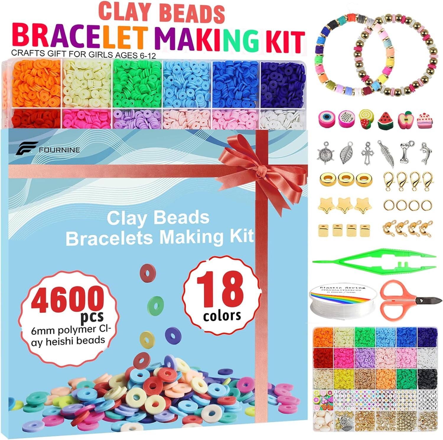 5300 Pcs Clay Beads Friendship Bracelet Making Kit, Preppy Flat Polymer Heishi Beads for Jewellery Making Kit, with Charms DIY Craft Gifts for Teen Girls
