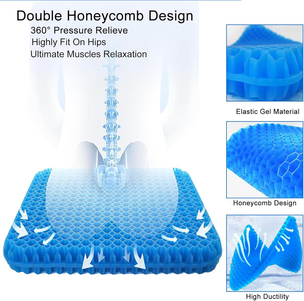Soft Sitter Cushion,Honeycomb Double Thick Gel Seat Cushion with Anti-Slip Cushion Cover,Cooling Chair Cushion Egg Chair Cushion for Home Office Car, Wheelchair (47 X 44 Cm)