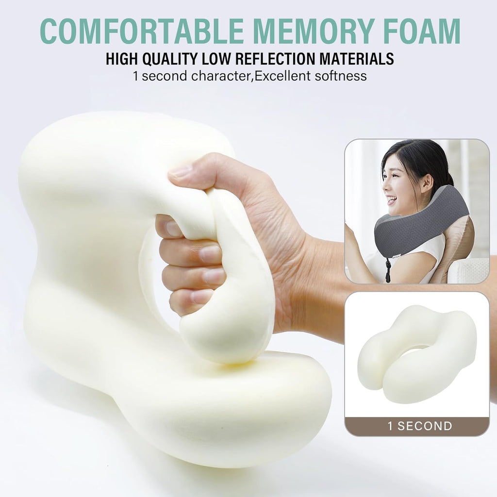 Travel Pillow Neck Pillow for Travel Airplane Memory Foam Flight Pillow for Cars, Trains, Home, Offices（Dark Grey）