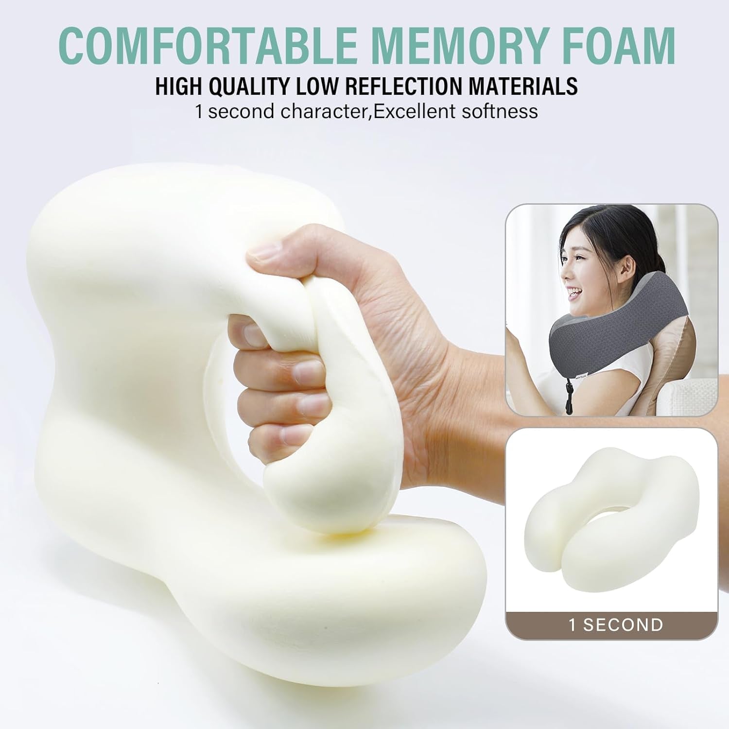 Travel Pillow Neck Pillow for Travel Airplane Memory Foam Flight Pillow for Cars, Trains, Home, Offices（Dark Grey）