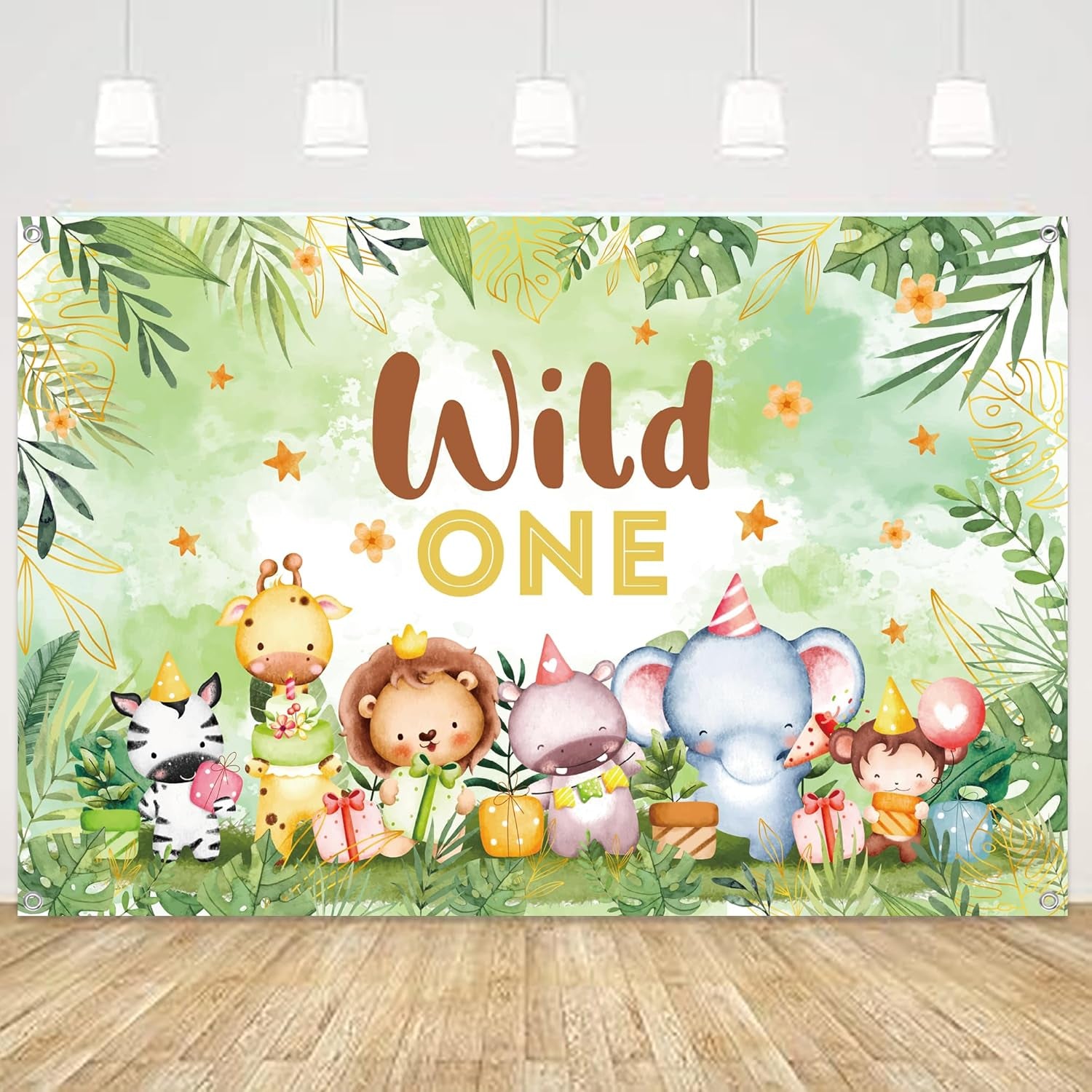 Wild One Birthday Decorations Backdrop - Happy 1St Birthday Decoration Banner for Boys Girls, Jungle Animal First Party Photo Background, Kids Cartoon Animal Theme Banners Poster(180 X 120 CM)