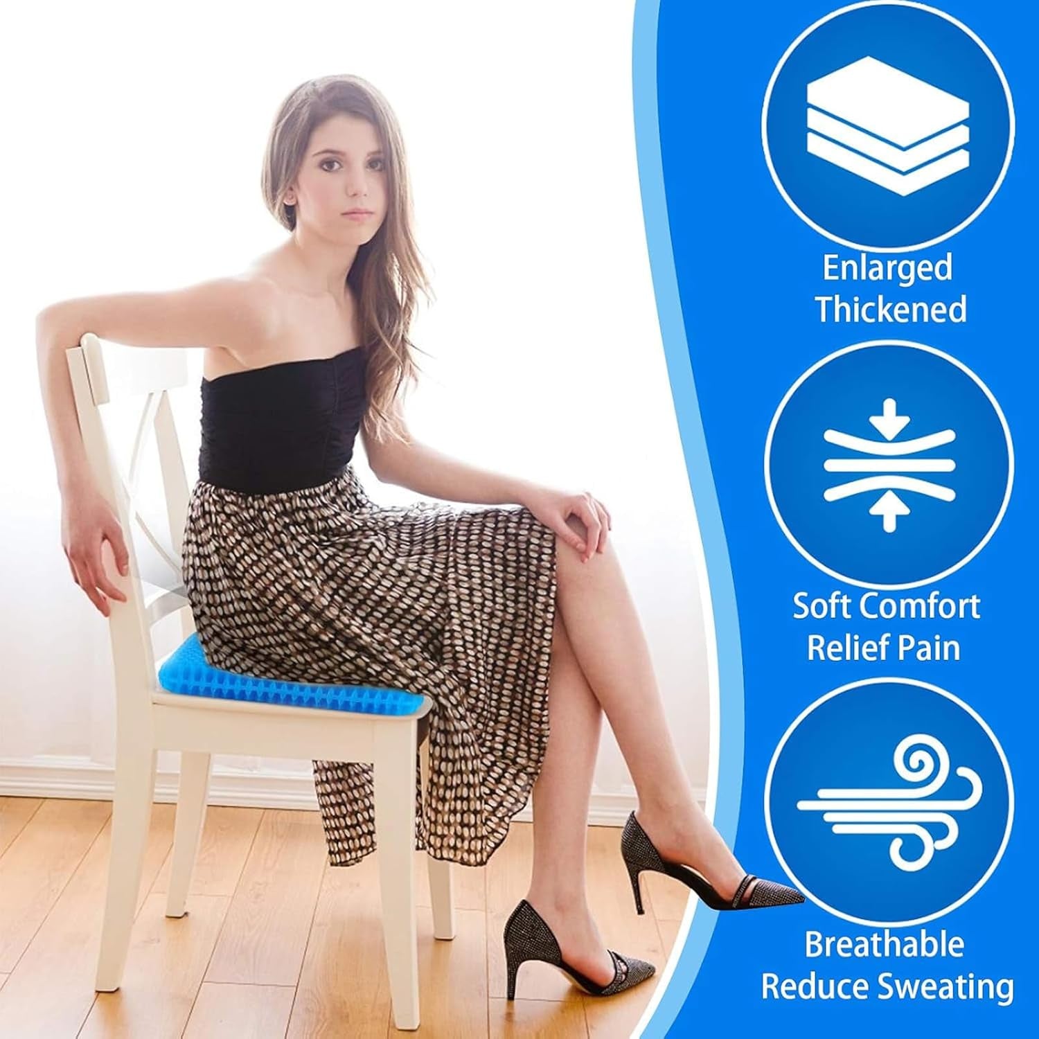 2 Piece Soft Sitter Cushion, Soft Sitter Gel Cushion, Honeycomb Seat Cushion, 38 * 30 * 1.2Cm, for Office, Car, Wheelchair, Gaming Chair