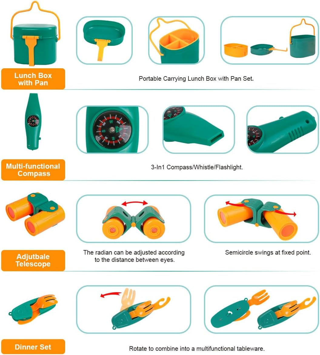 Kids Camping Set with Tent - Toddler Toys for Boys with Campfire, Camping Toys for Kids Indoor Outdoor Pretend Play, Gift Idea for Boys Age 3,4,5,6 Year Old Birthday Christmas (Green)