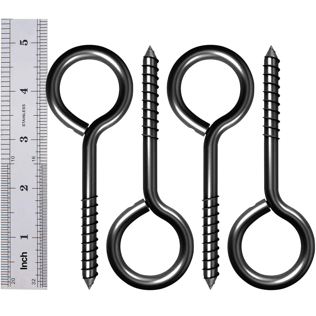 5 Inch Eye Hooks, Eye Bolts Screw in Hooks Stainless Steel, 4 Pcs Heavy Duty Black Large Screw Eye Hooks for Hanging, Tie-Downs, Heavy-Duty Applications
