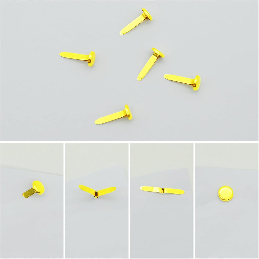 100Pcs Split Pins,Scrapbooking Brads Split Pins,Metal Paper Fasteners Mini Brads,8Mmx17Mm round Scrapbooking Brads Split Pins for Paper Craft DIY Stamping Scrapbook Office Household Supplies(Gold)