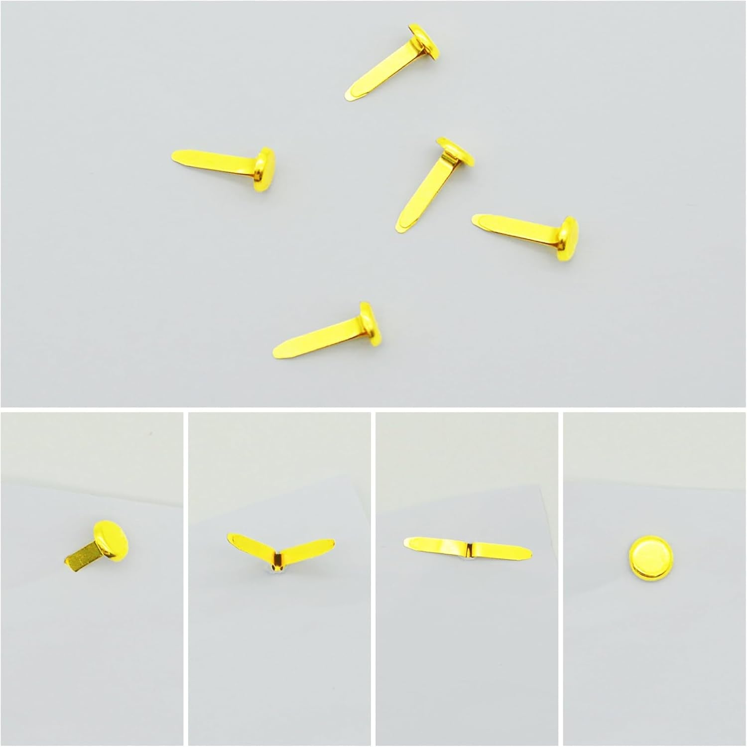 100Pcs Split Pins,Scrapbooking Brads Split Pins,Metal Paper Fasteners Mini Brads,8Mmx17Mm round Scrapbooking Brads Split Pins for Paper Craft DIY Stamping Scrapbook Office Household Supplies(Gold)