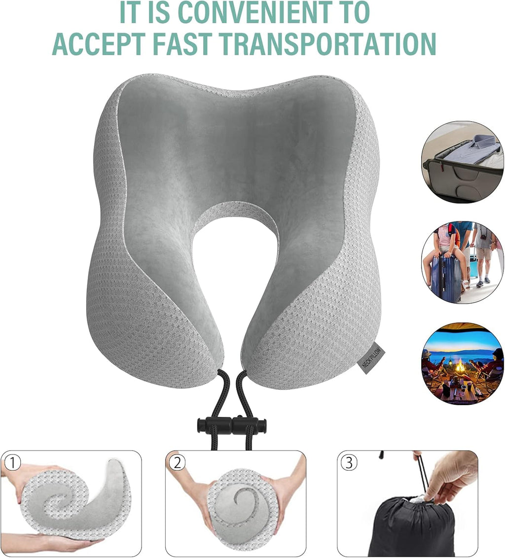Travel Pillow Neck Pillow for Travel Airplane Memory Foam Flight Pillow for Cars, Trains, Home, Offices