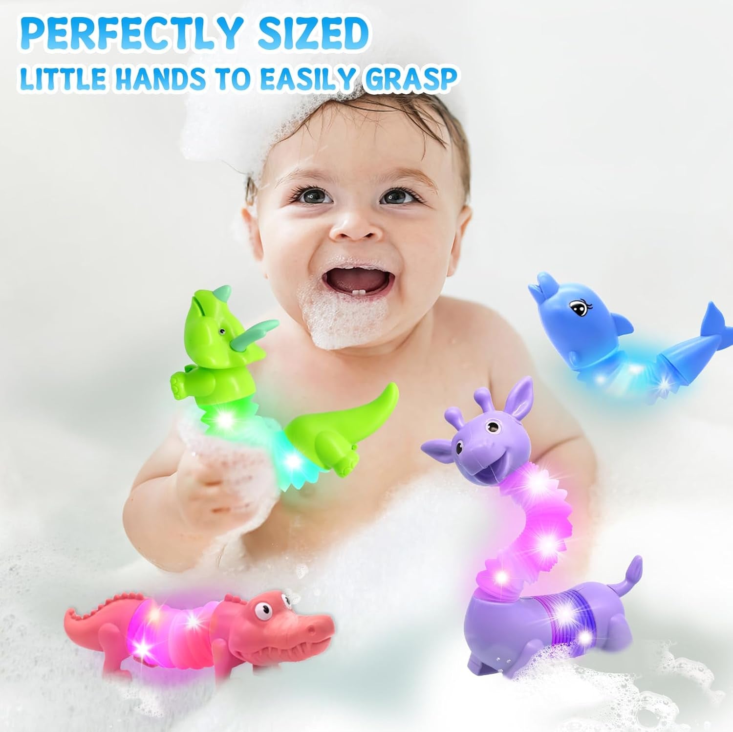 2025 Upgraded Baby Bath Toys,Educational Light up Bath Toys for Kids 1-3, 4 Pcs Light up Floating ,Stress Relief, Toddler Newborn Birthday Easter Baby Gifts