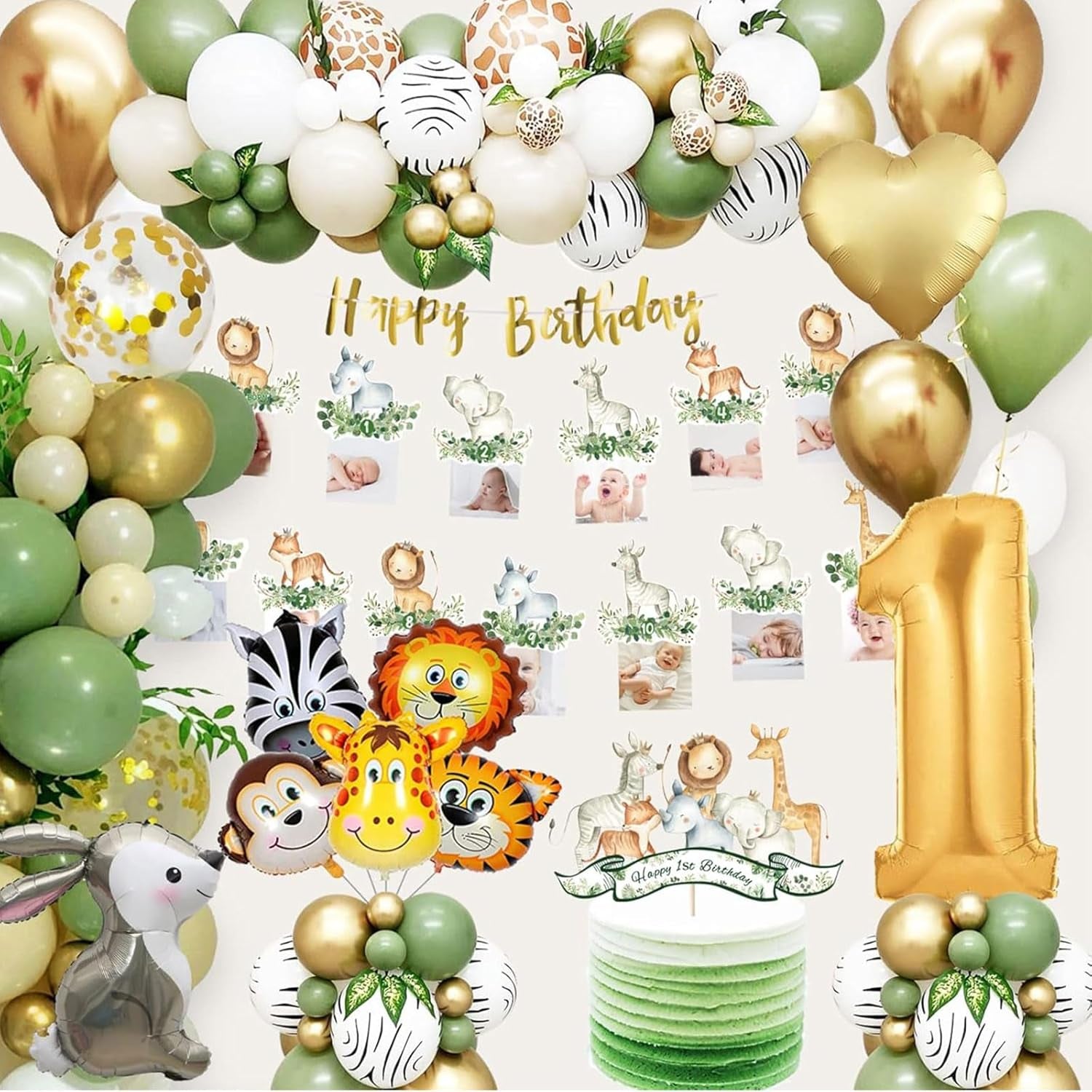 1St Birthday Decorations for Boys Girls, Wild One Birthday Decorations Jungle Safari First Birthday Decorations for Kids Boys