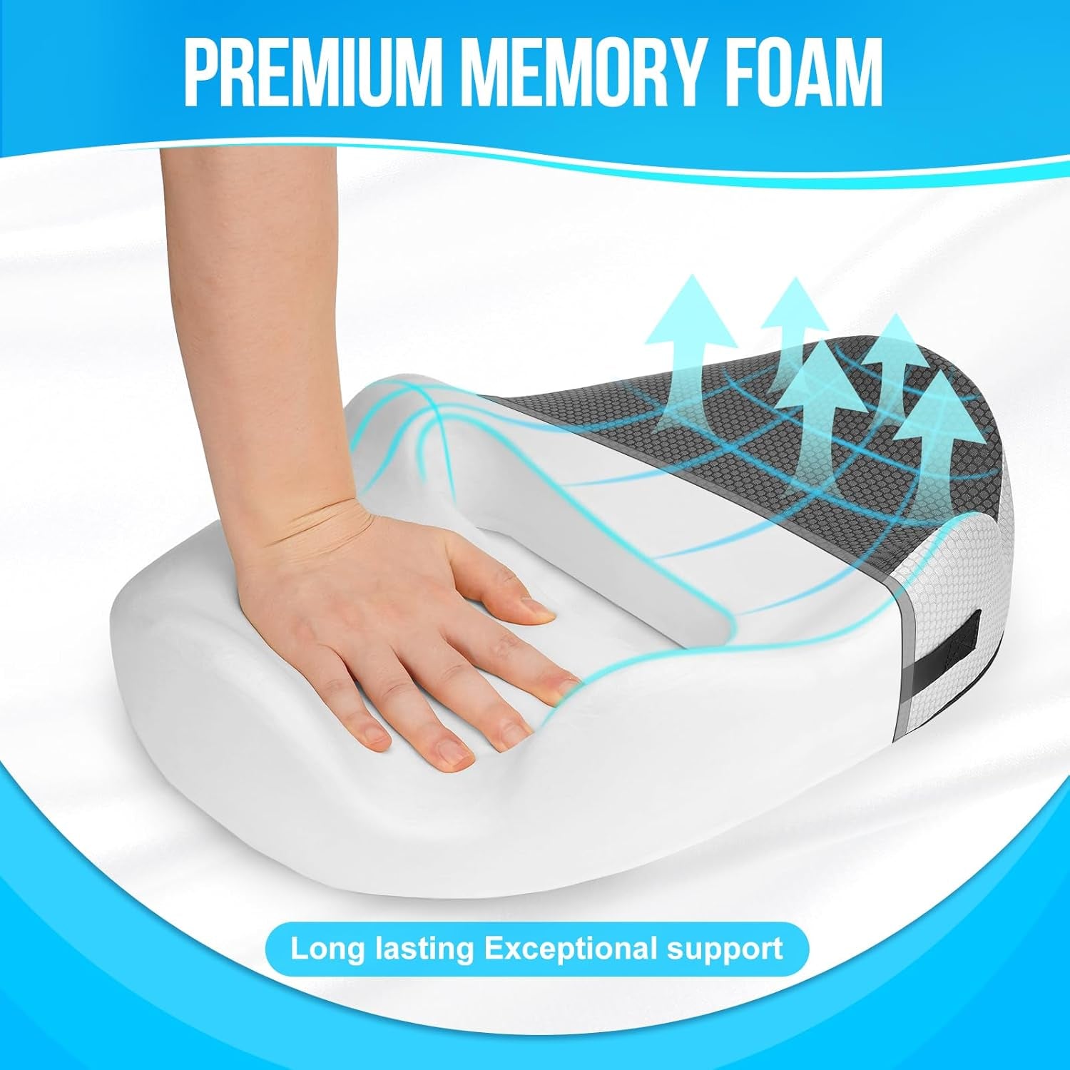 Memory Foam Seat Cushion,Thick Cushions for Office Desk Chair, Wheelchair,Car, Airplane, Relieving Pressure Tailbone Sciatica Back Pain Coccyx Cushion for Long Sitting Office Workers