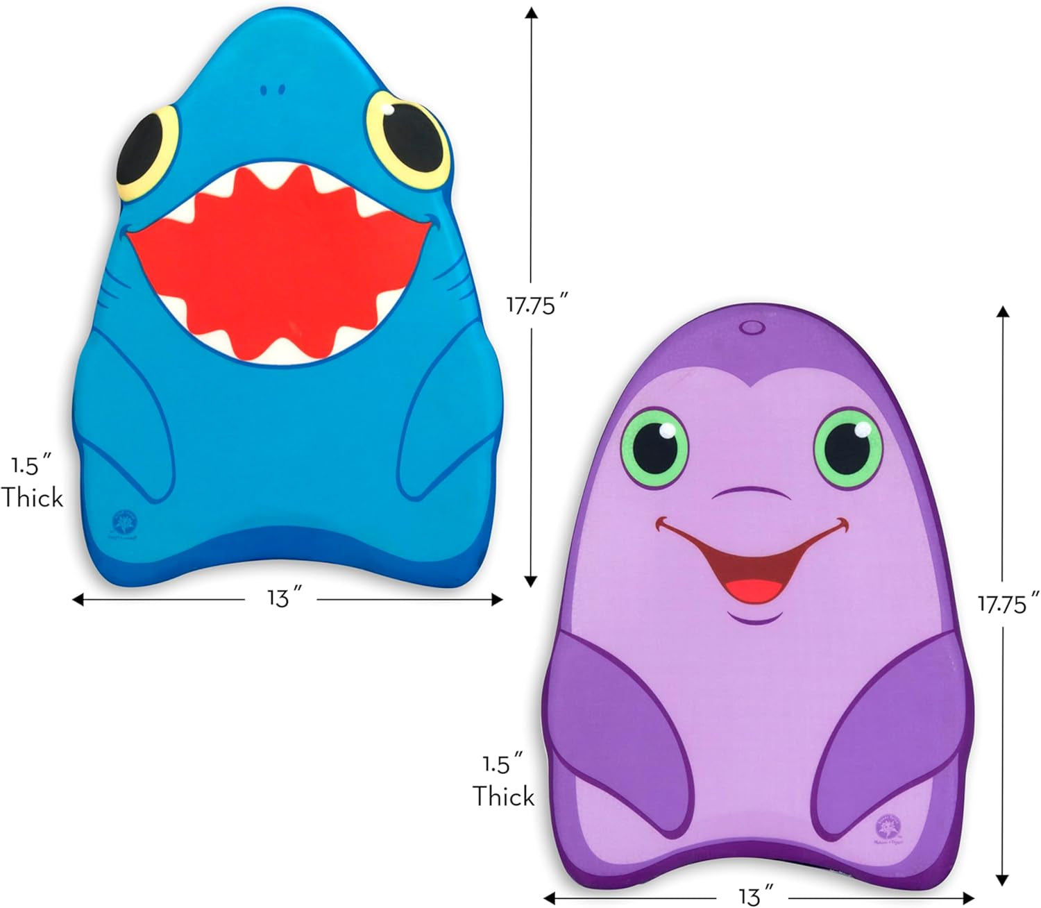 Sunny Patch Dolphin and Shark Kickboards - Learn-To-Swim Pool Toys (Set of 2)