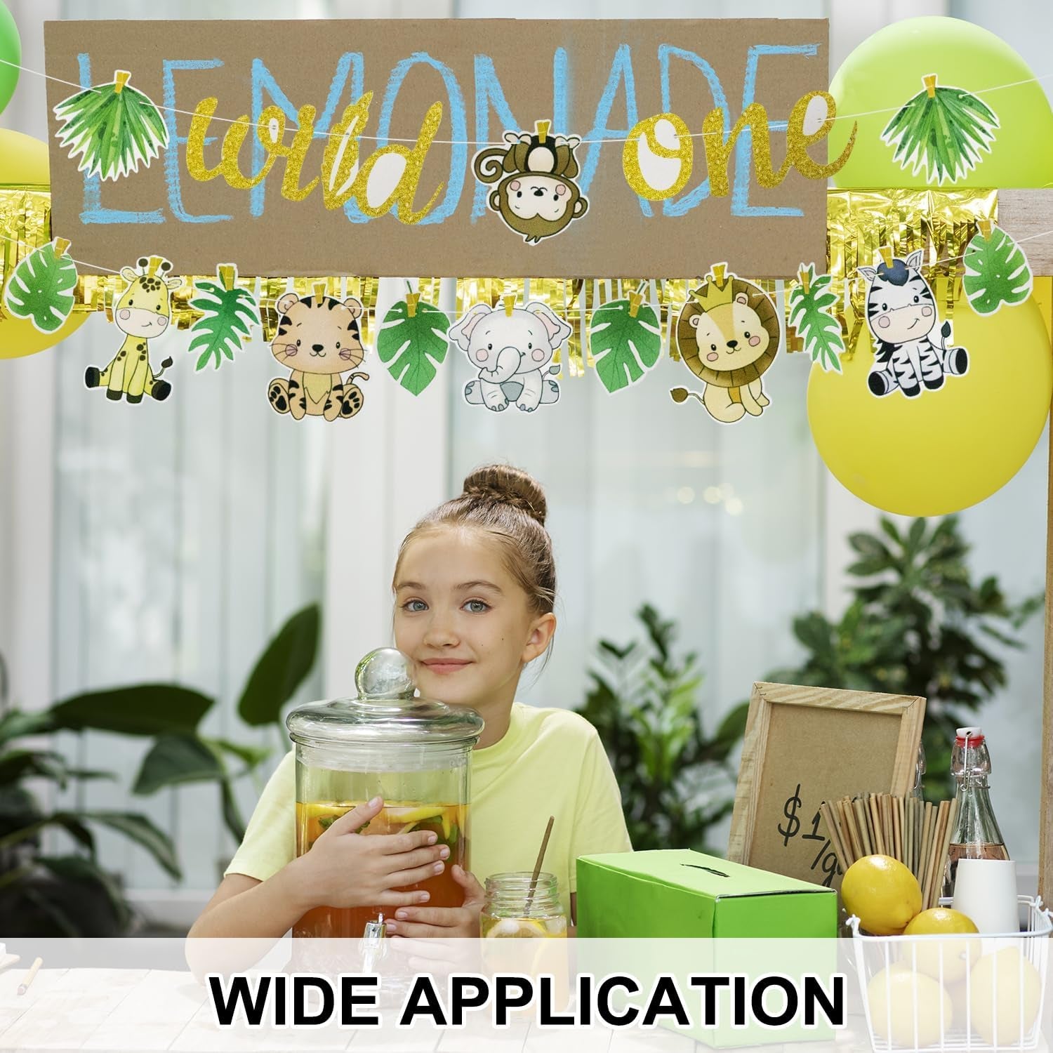 Wild One Jungle Animal Birthday Banner - Safari Theme Party Decoration for First Birthday, Easy to Hang