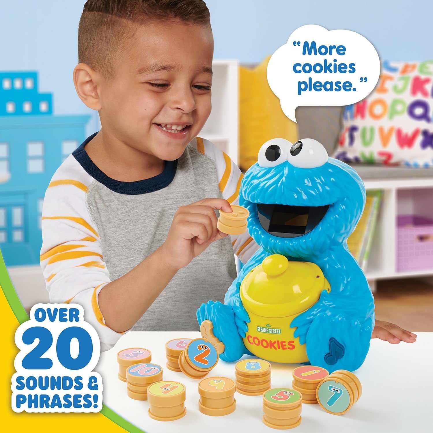Sesame Street Cookie'S Counting Jar, 12-Pieces, 20+ Phrases and Sounds, Learning and Education, Kids Toys for Ages 2 Up