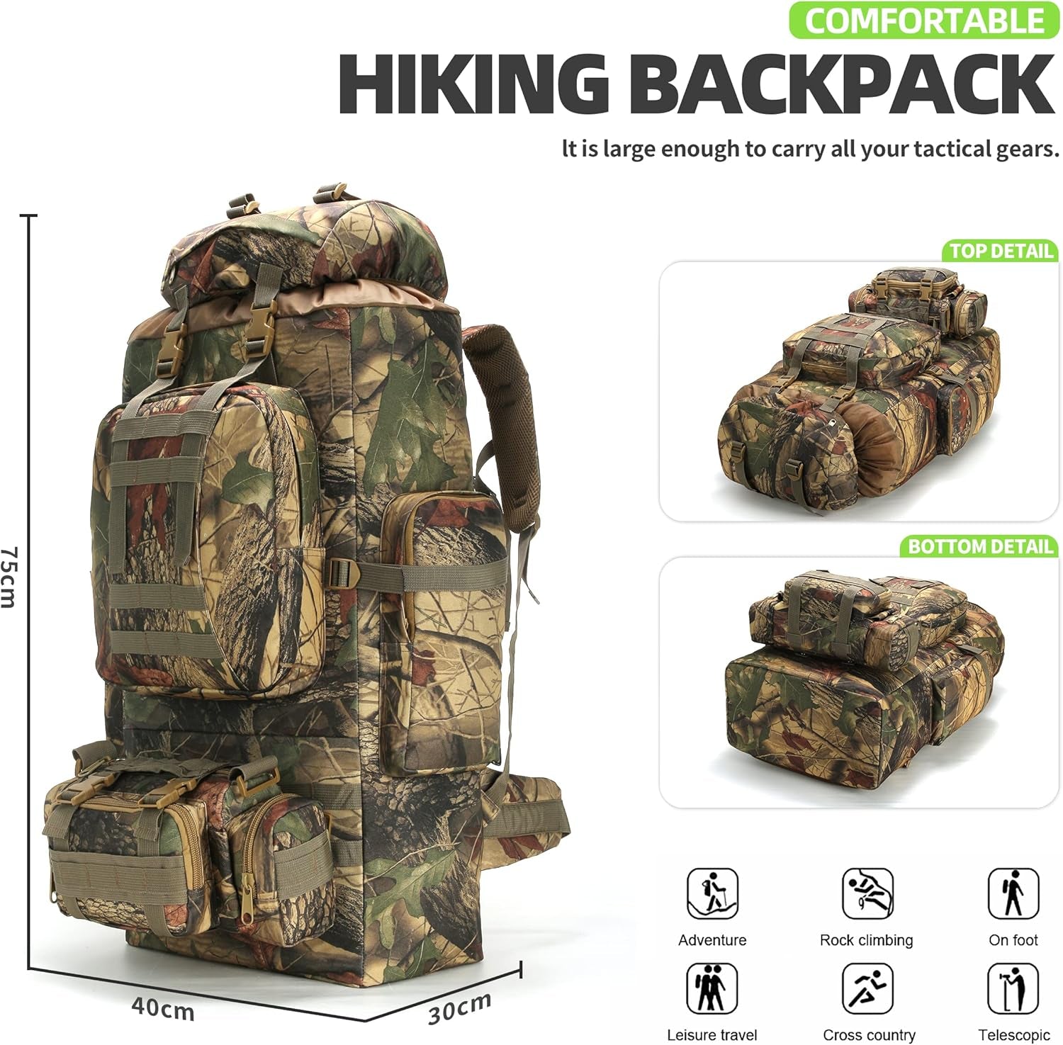 100L Camping Hiking Backpack Molle Rucksack Military Camping Backpacking Daypack