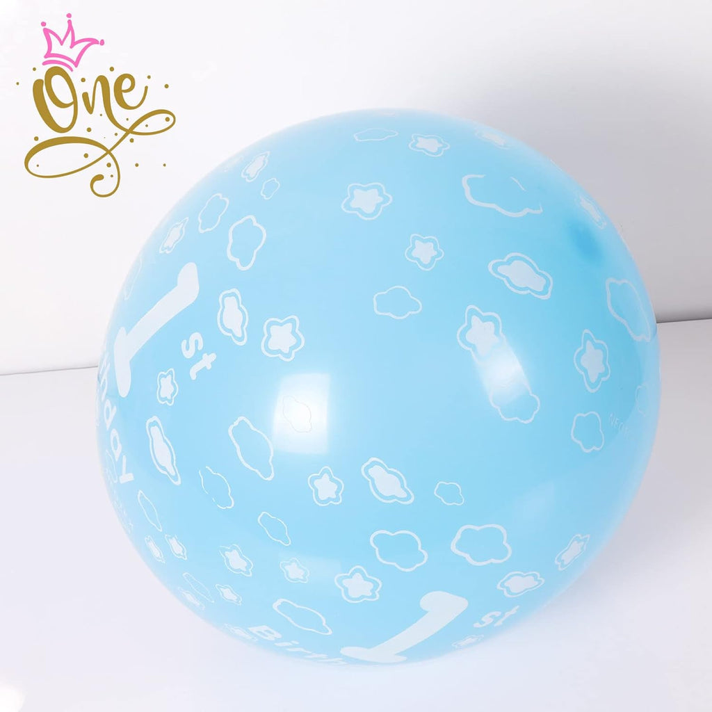1St Birthday Balloons First Birthday Decorations 12" Latex Blue Happy 1St Balloons for Baby Boy'S Party Prince Anniversary Decorations, Pack 10 with Balloon Spare & Ribbon