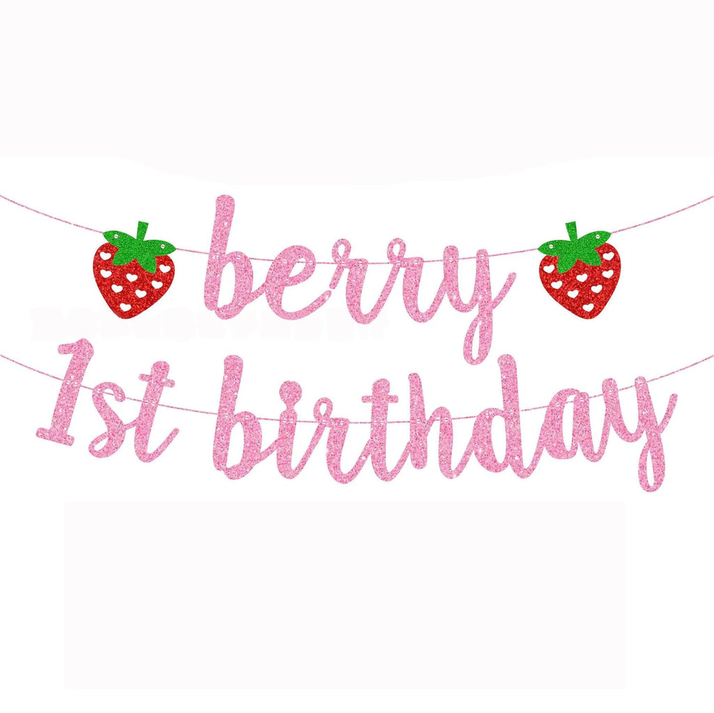 Glitter Berry 1St Birthday Banner Garland Strawberry Themed Decorations, Girls' First Birthday Decor Summer Fruit Theme Party Supplies