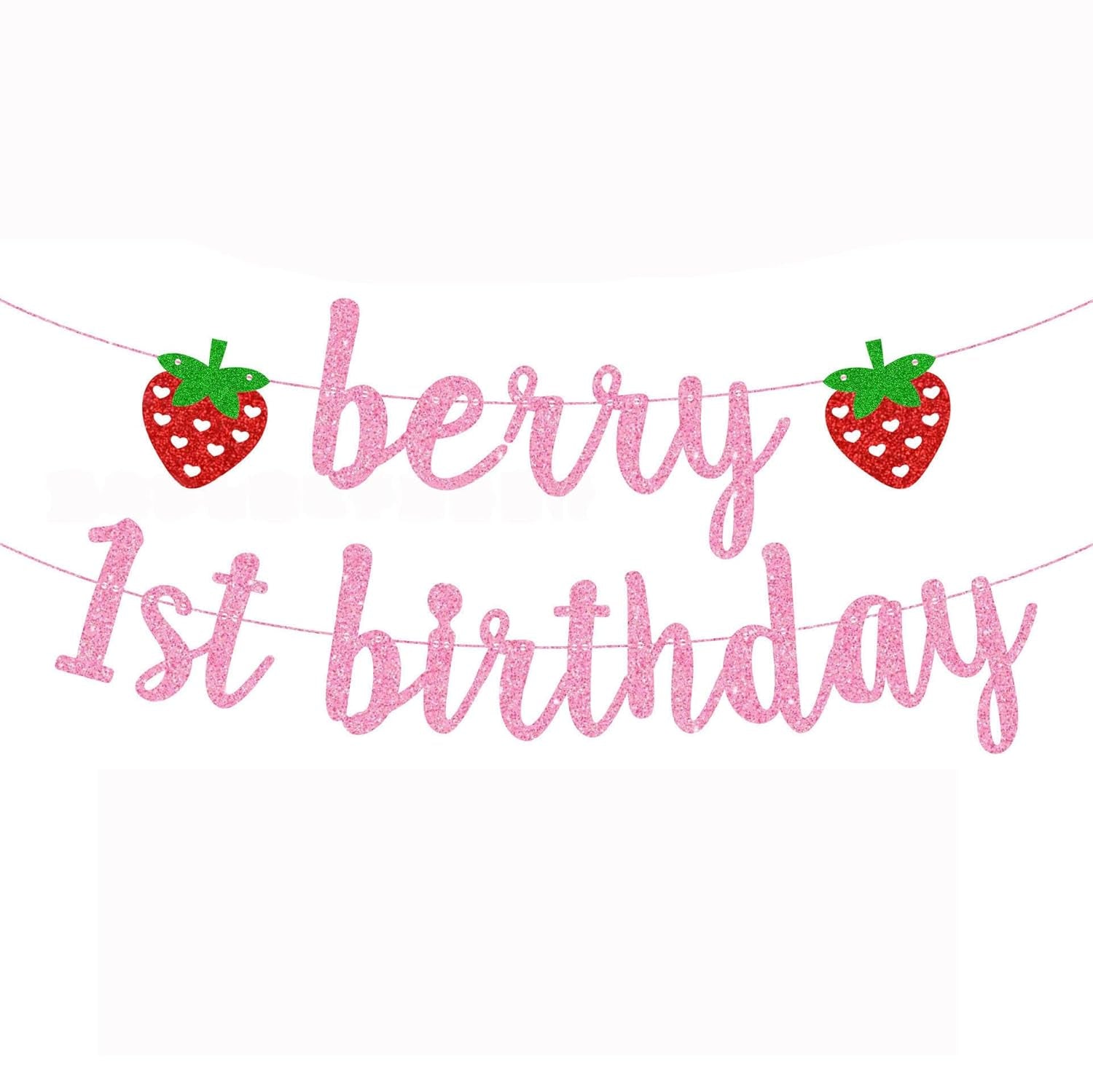 Glitter Berry 1St Birthday Banner Garland Strawberry Themed Decorations, Girls' First Birthday Decor Summer Fruit Theme Party Supplies