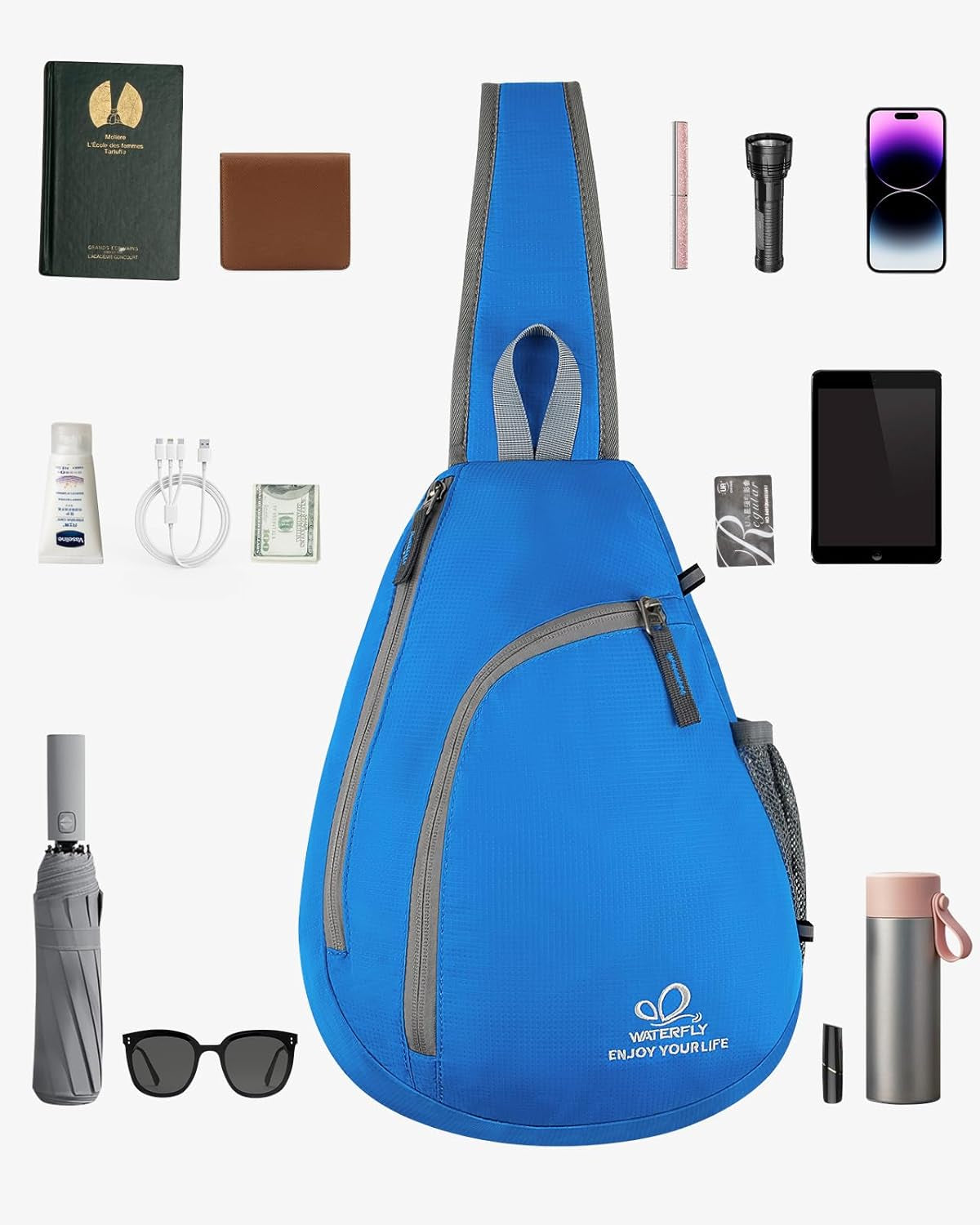 Crossbody Sling Bag Small Water Resistant Backpack Lightweight Shoulder Chest Daypack for Men Women Hiking Travel