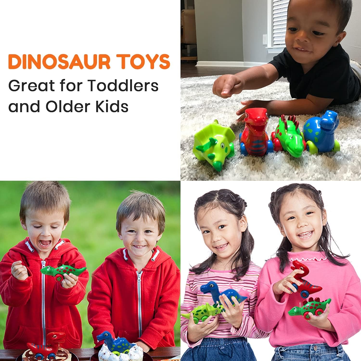 Dinosaur Car Toys for Toddlers | Dinosaurs with Wheels 4-In-1 Pack, Fun Party Toy, Play Set for Kids | Birthday Gift for Boys and Girls