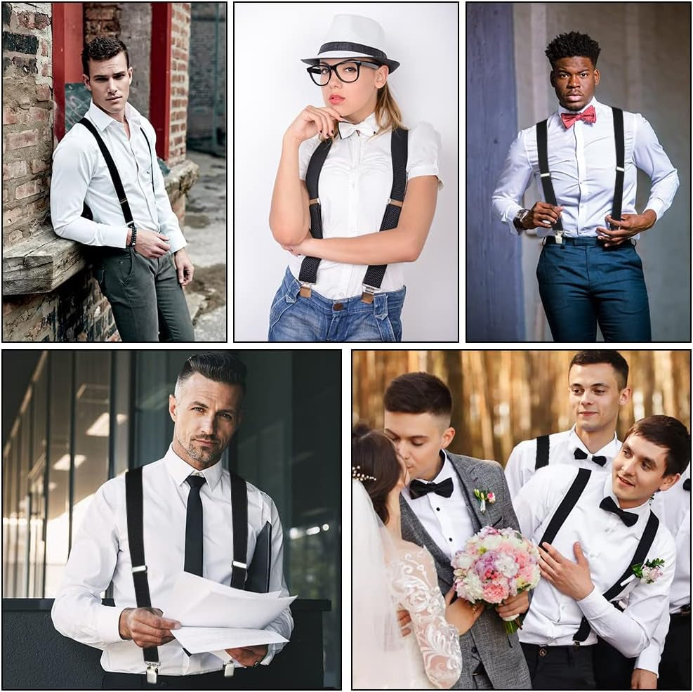 ACWOO Mens Braces with 4 Strong Metal Clips, Heavy Duty Suspenders, One Size Fits All Men and Women
