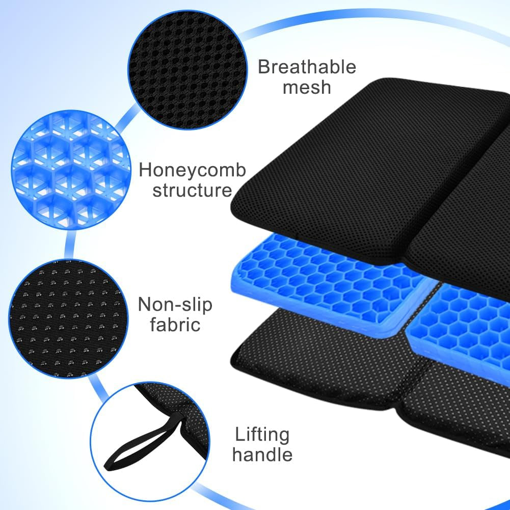 Portable Gel Seat Cushion, Foldable Gel Car Seat Cushion, Thick Gel Seat Cushion for Long Sitting Pressure Relief, Airplane Seats, Camping, Cinema, Garden Benches Seat Cushion(Black)