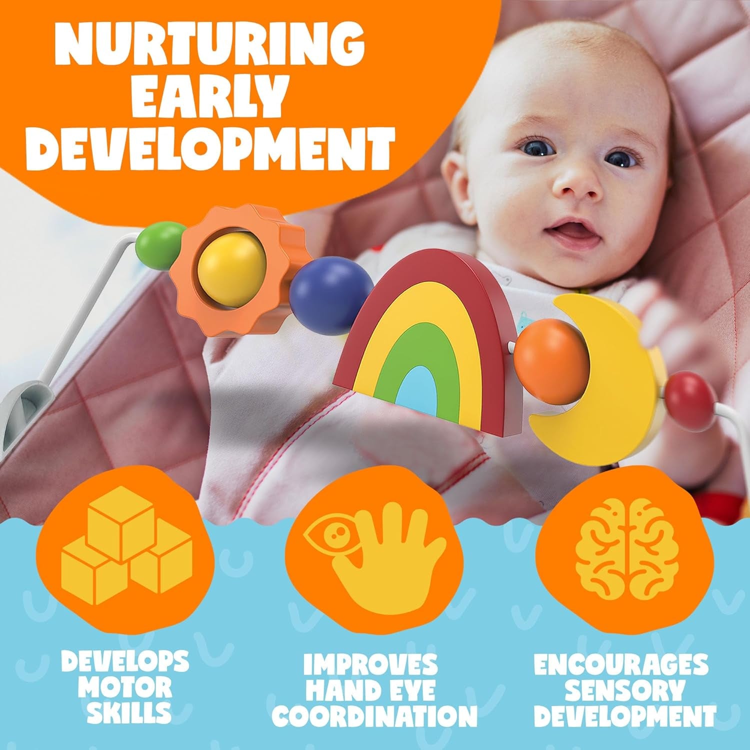 Toy Bar Compatible with Baby Bjorn Bouncer Toy Bar - Engaging Colorful Shapes - All Wood - Spinnable - Nature-Inspired Figures Bar Compatible with Baby Bjorn Bouncer