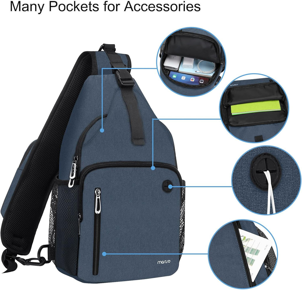 Sling Backpack Bag, Crossbody Shoulder Bag Travel Hiking Daypack Chest Bag with Front Square Pocket&Usb Charging Port