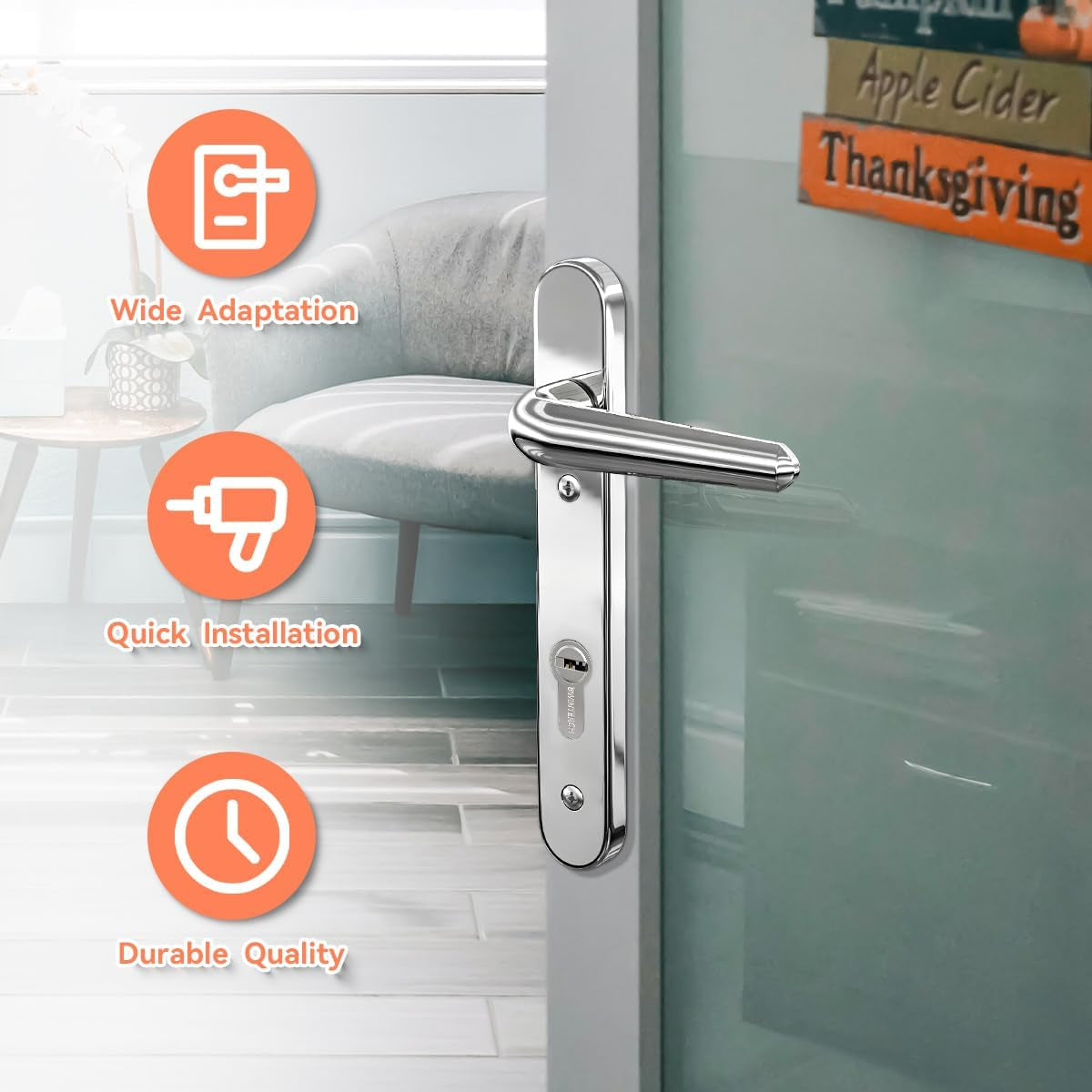 1 Set Polished Chrome UPVC Door Handle Set Stainless Steels 304, 92Mm Backset,122Mm Screw Hole Distance, 219Mm Plate Length Front Door Handles for UPVC Door
