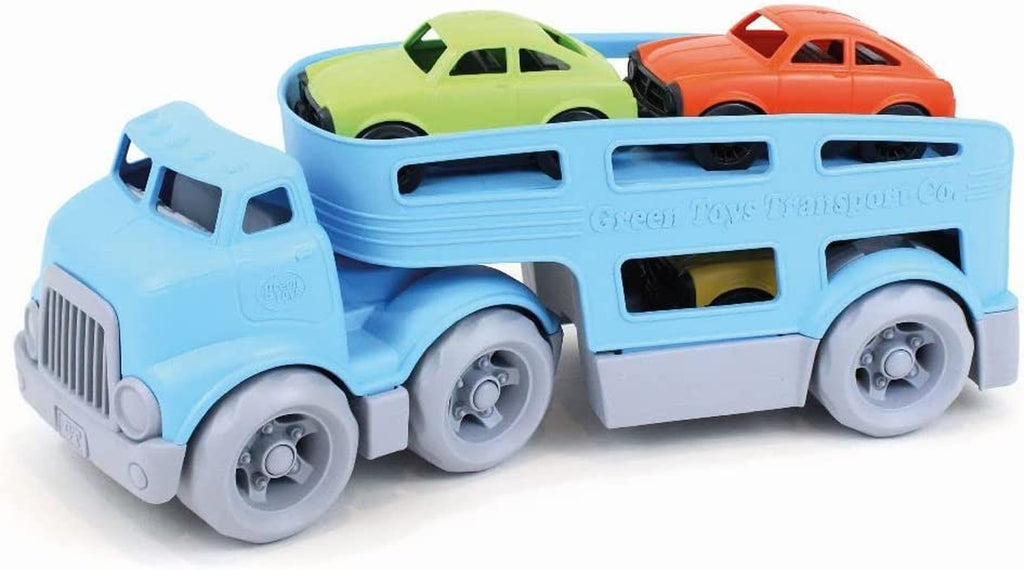 Car Carrier, Blue - Pretend Play, Motor Skills, Kids Toy Vehicle. No BPA, Phthalates, PVC. Dishwasher Safe, Recycled Plastic, Made in USA (4 Piece Set)