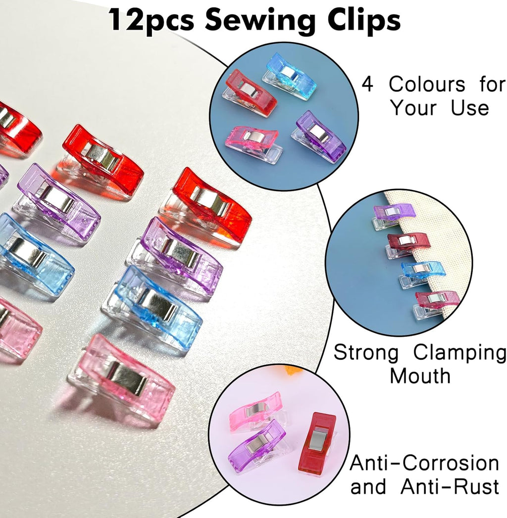 Fabric Scissor Set, Professional Dressmaking Scissors, Black Wavy Edge Craft, Comfort Grips Handled, Zig Zag Scissors with 12 Sewing Clips for Fabric and Blue Wire Cutters (Style 1)