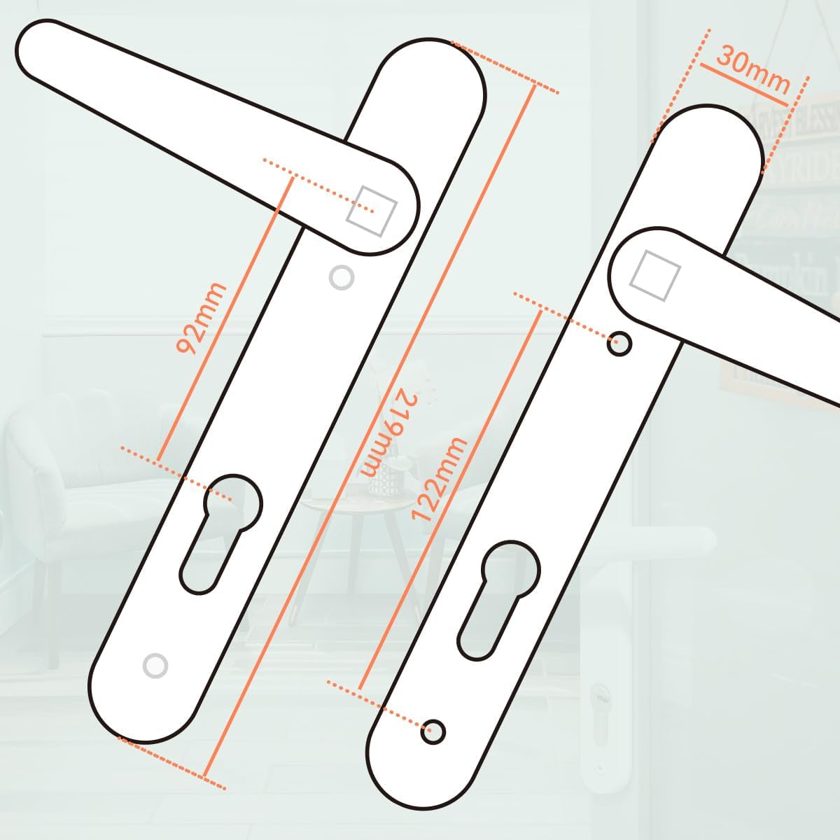 1 Set Polished Chrome UPVC Door Handle Set Stainless Steels 304, 92Mm Backset,122Mm Screw Hole Distance, 219Mm Plate Length Front Door Handles for UPVC Door