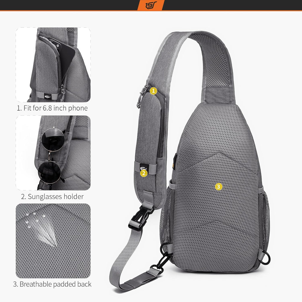 Sling Bag Crossbody Backpack - Chest Shoulder Cross Body Bag Travel Hiking Casual Daypack for Women Men(Grey)