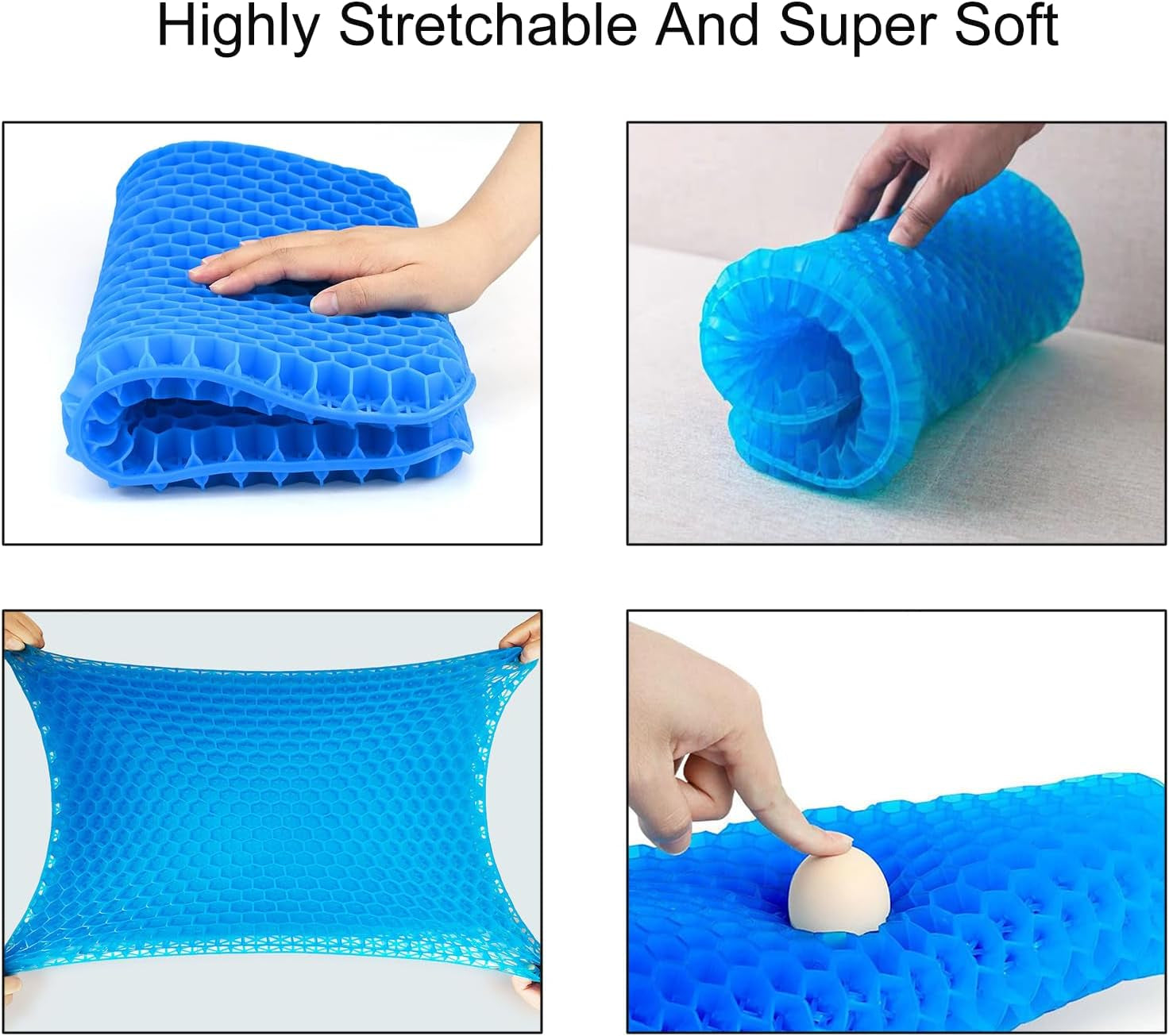 Soft Sitter Cushion,Honeycomb Double Thick Gel Seat Cushion with Anti-Slip Cushion Cover,Cooling Chair Cushion Egg Chair Cushion for Home Office Car, Wheelchair (47 X 44 Cm)