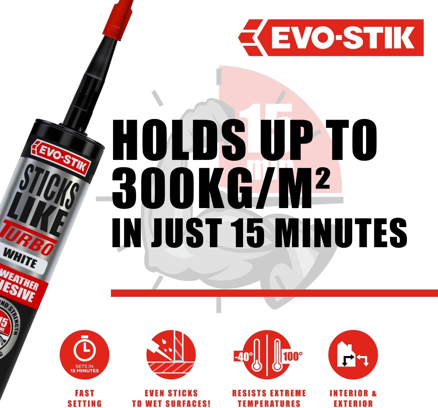 Sticks like Turbo Adhesive, All Weather, Fast Setting, Extreme Temperature & Movement Resistant, White, 290Ml