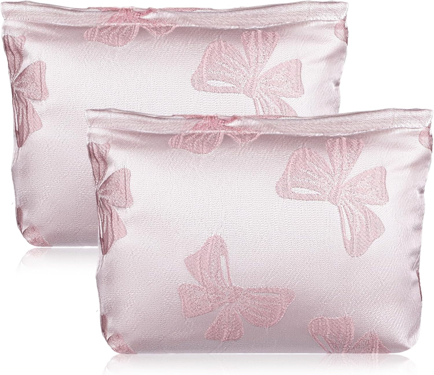 2Pcs Cute Bow Makeup Bag Large Capacity Pink Cosmetic Bag Aesthetic Design Canvas Organizer Portable Zipper Pouch Toiletry Bag for Women Girls Travel Storage Accessories